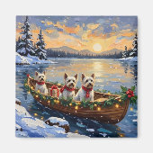 Bichon Frise Kerstboot Vakantie Magneet (Voorkant)