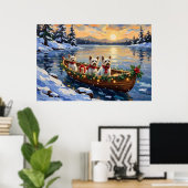 Bichon Frise Kerstboot Vakantie Poster (Thuiskantoor)