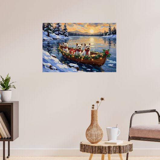 Bichon Frise Kerstboot Vakantie Poster (Woonkamer 3)