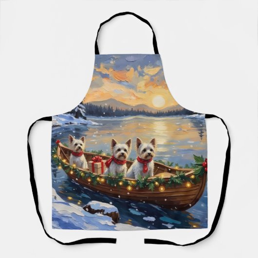 Bichon Frise Kerstboot Vakantie Schort (Voorkant)