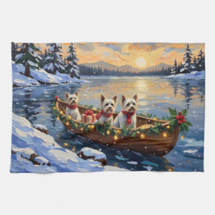 Bichon Frise Kerstboot Vakantie Theedoek