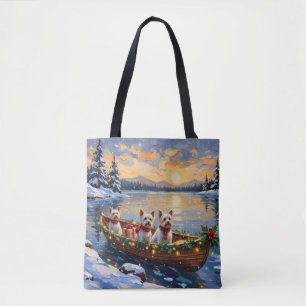 Bichon Frise Kerstboot Vakantie Tote Bag