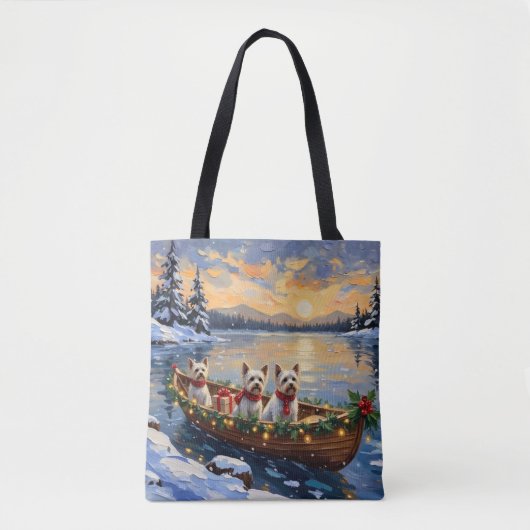 Bichon Frise Kerstboot Vakantie Tote Bag (Voorkant)