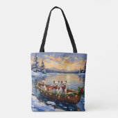 Bichon Frise Kerstboot Vakantie Tote Bag (Achterkant)