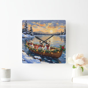 Bichon Frise Kerstboot Vakantie Vierkante Klok