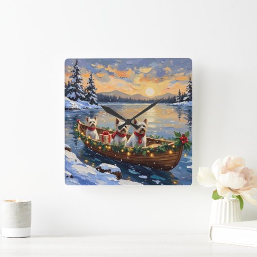 Bichon Frise Kerstboot Vakantie Vierkante Klok (Huis)