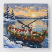 Bichon Frise Kerstboot Vakantie Vierkante Klok (Voorkant)