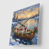 Bichon Frise Kerstboot Vakantie Vierkante Klok (Hoek)