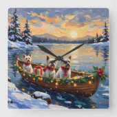 Bichon Frise Kerstboot Vakantie Vierkante Klok (Voorkant)