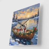 Bichon Frise Kerstboot Vakantie Vierkante Klok (Hoek)