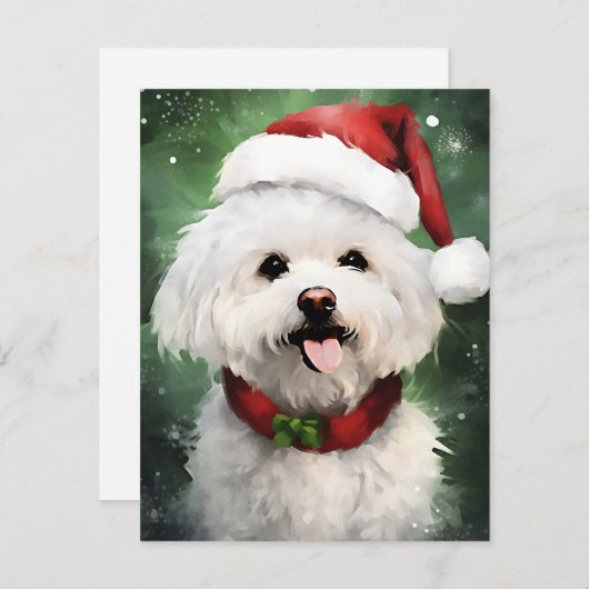 Bichon Frise Kerstborstel schilderen kunstwerk Feestdagenkaart (Voorkant / Achterkant)