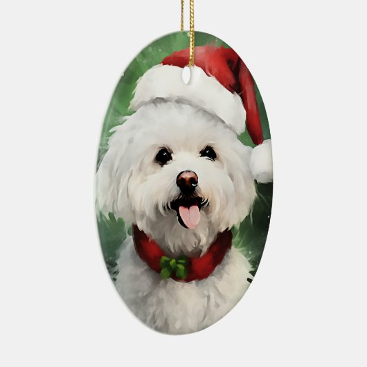 Bichon Frise Kerstborstel schilderen kunstwerk Keramisch Ornament (Rechts)