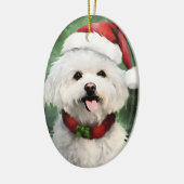 Bichon Frise Kerstborstel schilderen kunstwerk Keramisch Ornament (Links)