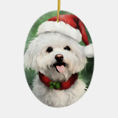 Bichon Frise Kerstborstel schilderen kunstwerk Keramisch Ornament (Voorkant)