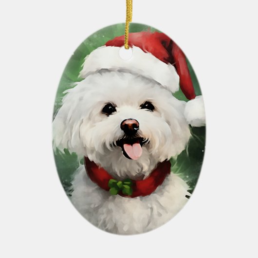 Bichon Frise Kerstborstel schilderen kunstwerk Keramisch Ornament (Voorkant)