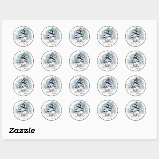 Bichon Frise kerstcadeautjes Ronde Sticker (Vel)