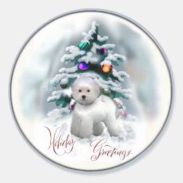 Bichon Frise kerstcadeautjes Ronde Sticker