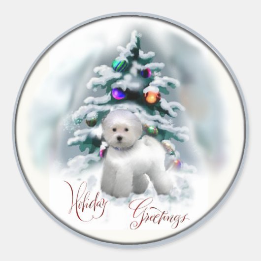 Bichon Frise kerstcadeautjes Ronde Sticker (Voorkant)