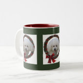 Bichon Frise kerstcadeautjes Tweekleurige Koffiemok (Voorkant links)
