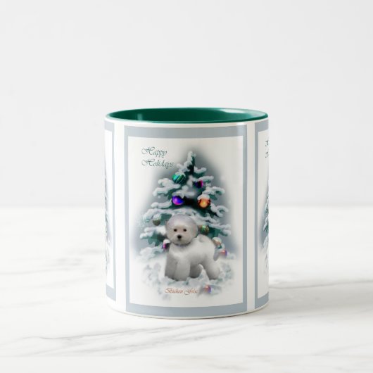 Bichon Frise kerstcadeautjes Tweekleurige Koffiemok (Center)