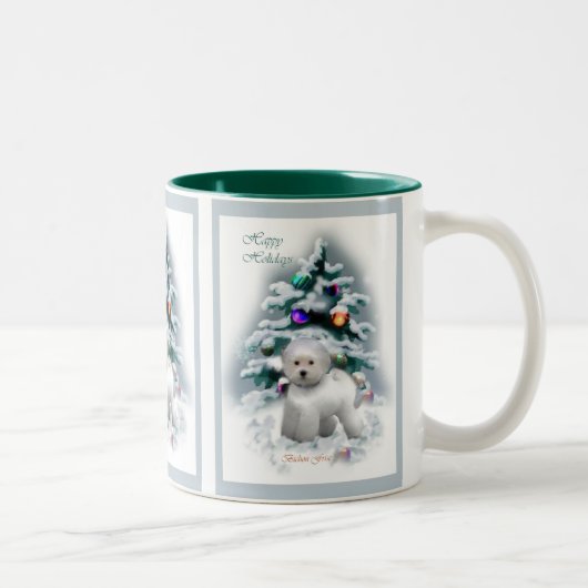 Bichon Frise kerstcadeautjes Tweekleurige Koffiemok (Rechts)