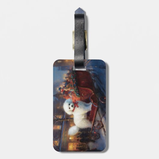 Bichon Frise Kerstfeest Seizoen Bagagelabel (Achterkant verticaal)