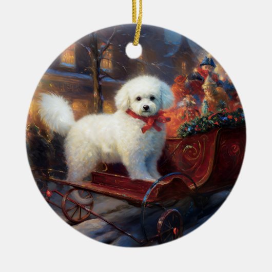 Bichon Frise Kerstfeest Seizoen Keramisch Ornament (Voorkant)