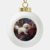 Bichon Frise Kerstfeest Seizoen Keramische Bal Ornament (Voorkant)