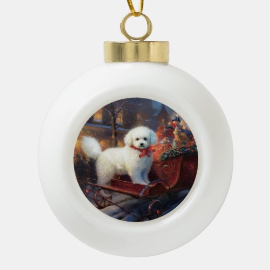 Bichon Frise Kerstfeest Seizoen Keramische Bal Ornament (Voorkant)