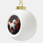 Bichon Frise Kerstfeest Seizoen Keramische Bal Ornament (Rechts)