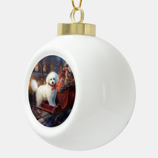 Bichon Frise Kerstfeest Seizoen Keramische Bal Ornament (Rechts)