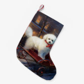 Bichon Frise Kerstfeest Seizoen Kleine Kerstsok (Voorkant (Hangend))