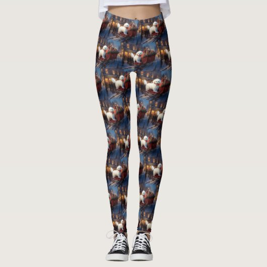 Bichon Frise Kerstfeest Seizoen Leggings (Voorkant)