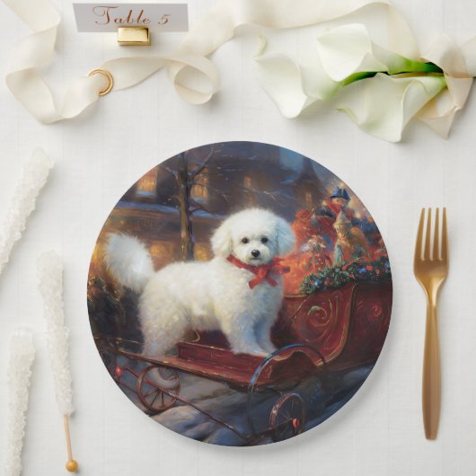 Bichon Frise Kerstfeest Seizoen Papieren Bordje (Huwelijk)