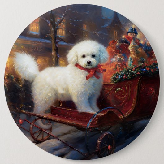 Bichon Frise Kerstfeest Seizoen Ronde Button 6,0 Cm (Voorkant)