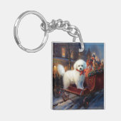 Bichon Frise Kerstfeest Seizoen Sleutelhanger (Voorkant Links)