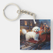 Bichon Frise Kerstfeest Seizoen Sleutelhanger (Voorkant)