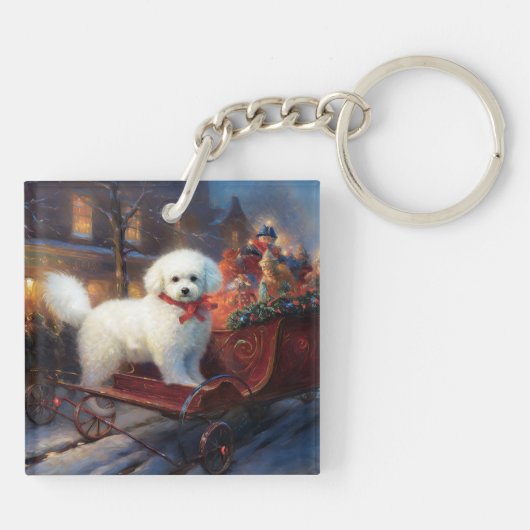 Bichon Frise Kerstfeest Seizoen Sleutelhanger (Achterkant)