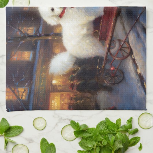 Bichon Frise Kerstfeest Seizoen Theedoek (Gevouwen)