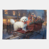 Bichon Frise Kerstfeest Seizoen Theedoek (Horizontaal)