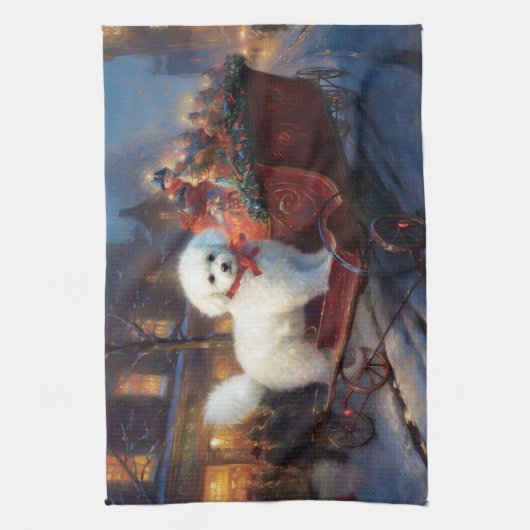 Bichon Frise Kerstfeest Seizoen Theedoek (Verticaal)