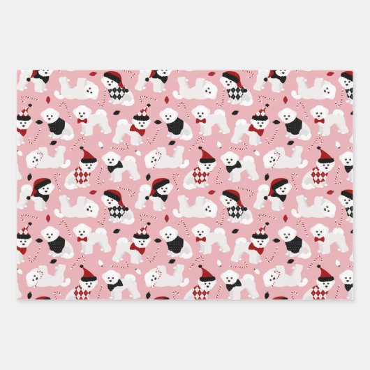 Bichon Frise kerstgrijs Blauw Roze Inpakpapier Vel (Voorkant 3)