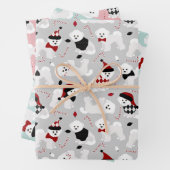 Bichon Frise kerstgrijs Blauw Roze Inpakpapier Vel (In situ)