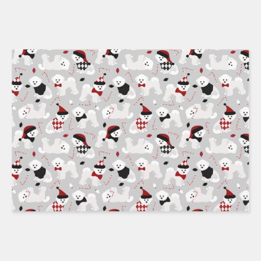 Bichon Frise kerstgrijs Blauw Roze Inpakpapier Vel (Voorkant)