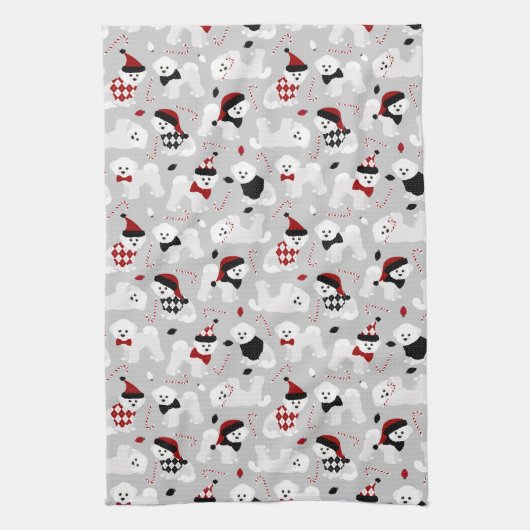 Bichon Frise kerstgrijs Theedoek (Verticaal)
