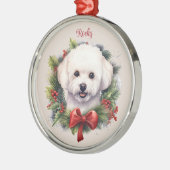 Bichon Frise Kersthuisdier-herdenkingshondras Metalen Ornament (Links)
