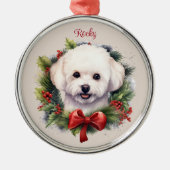 Bichon Frise Kersthuisdier-herdenkingshondras Metalen Ornament (Voorkant)