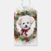 Bichon Frise Kerstkrans feestelijke pup Cadeaulabel (Achterkant)
