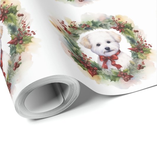 Bichon Frise Kerstkrans feestelijke pup Cadeaupapier (Rol Hoek)