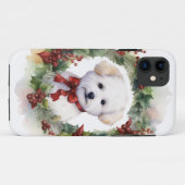 Bichon Frise Kerstkrans feestelijke pup Case-Mate iPhone Case (Achterkant (horizontaal))